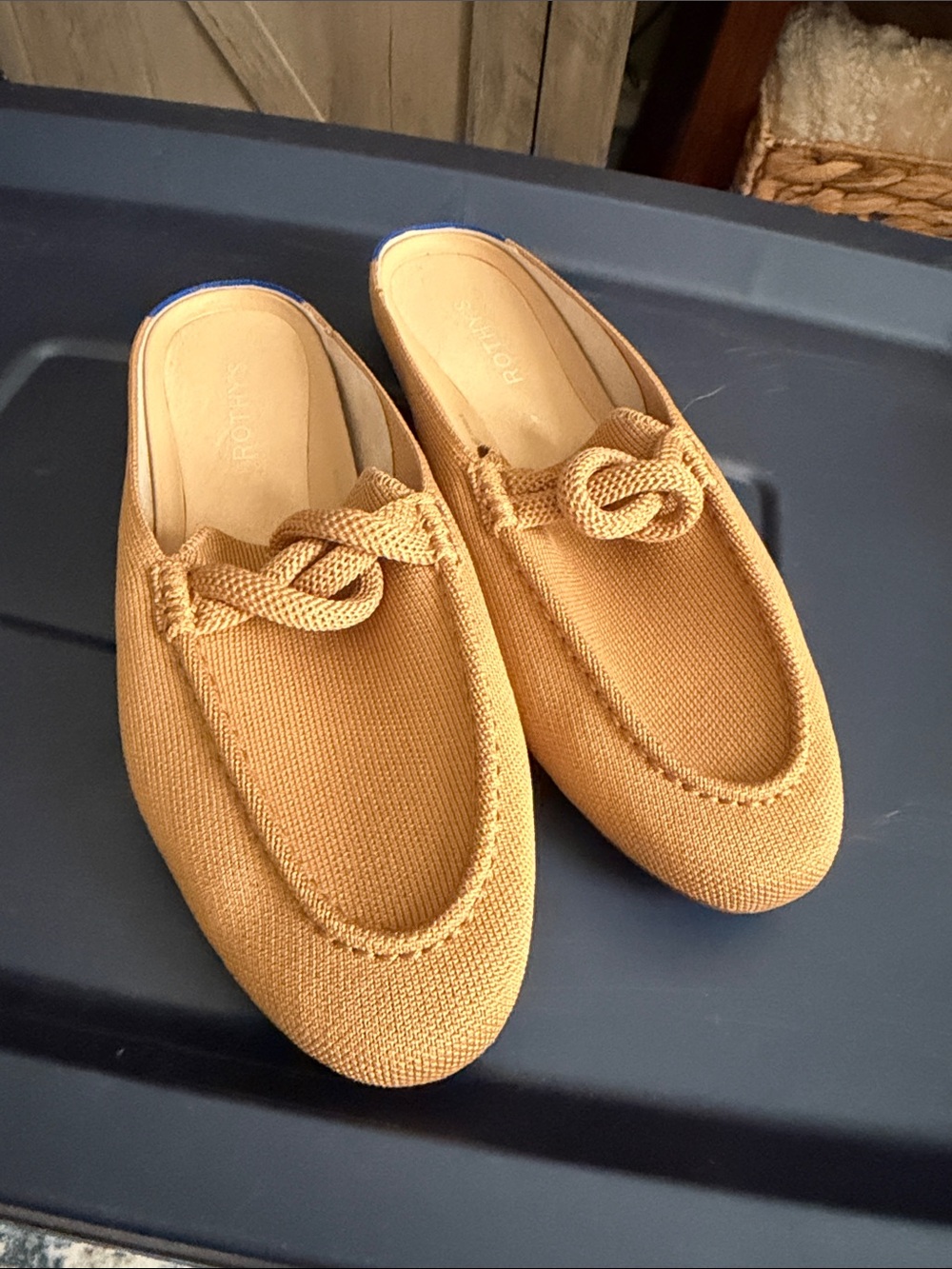 Rothy's tan Yellow Knitted Slip-On Loafer Mule